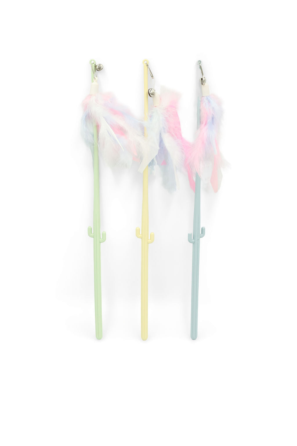 Full length view of the BudgetPaws Sky Breeze Feather Cat Teaser Wand designed for indoor cat chasing and pouncing.