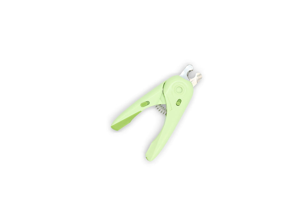 Fully opened view of the BudgetPaws LED Pet Nail Clippers in Budget Green.