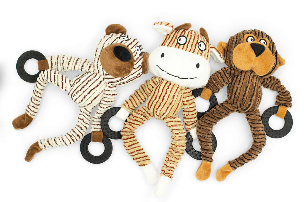 BudgetPaws Squeaky Plush Animal Dog Toy collection featuring Buttercup the Calf alongside other soft plush animal options.