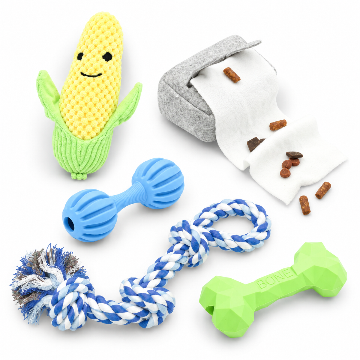 Budget Paws Boys’ Dog Toy Bundle | 5-Pack Plush, Rope, Chew & Snuffle Toys