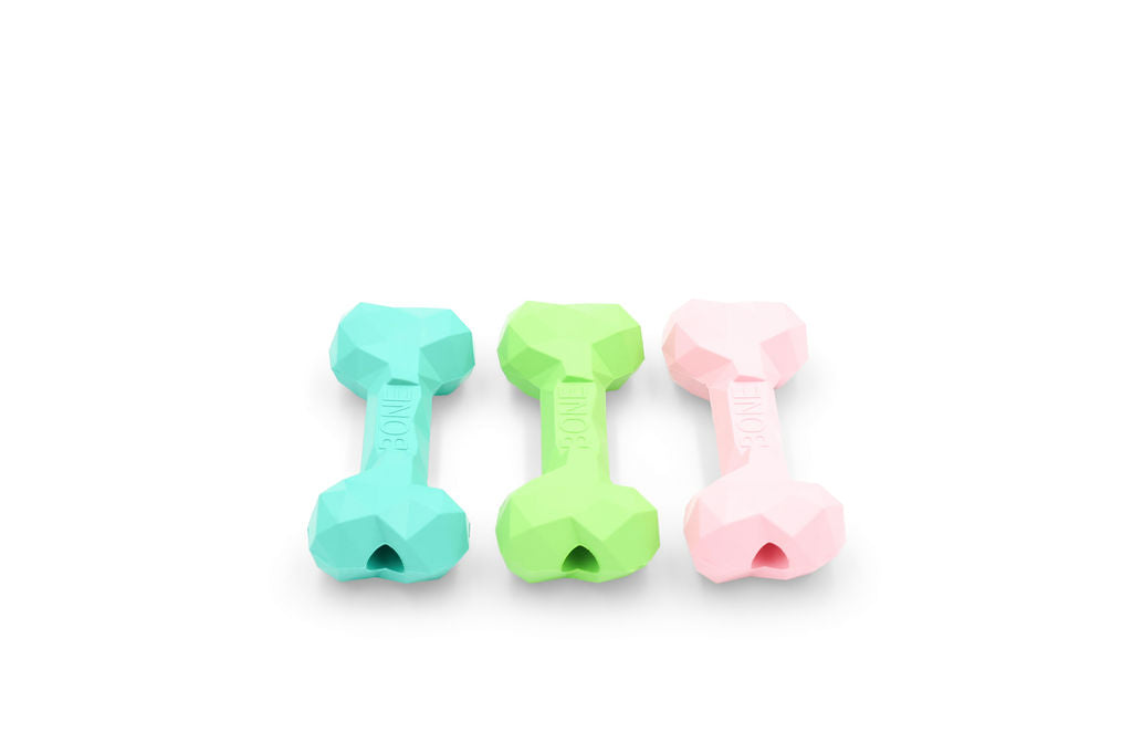Side angle view of the BudgetPaws Treat Dispensing dog toy in Sky Breeze.
