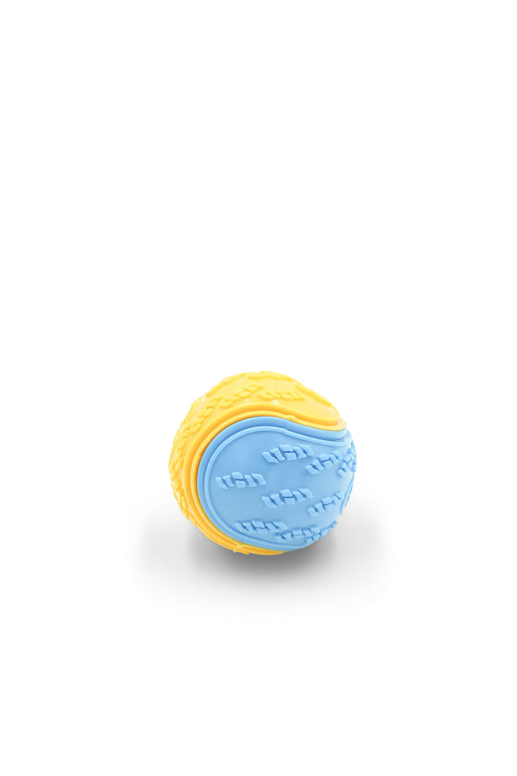 Close-up view showing the textured surface of the BudgetPaws Squeaky Ball dog toy.
