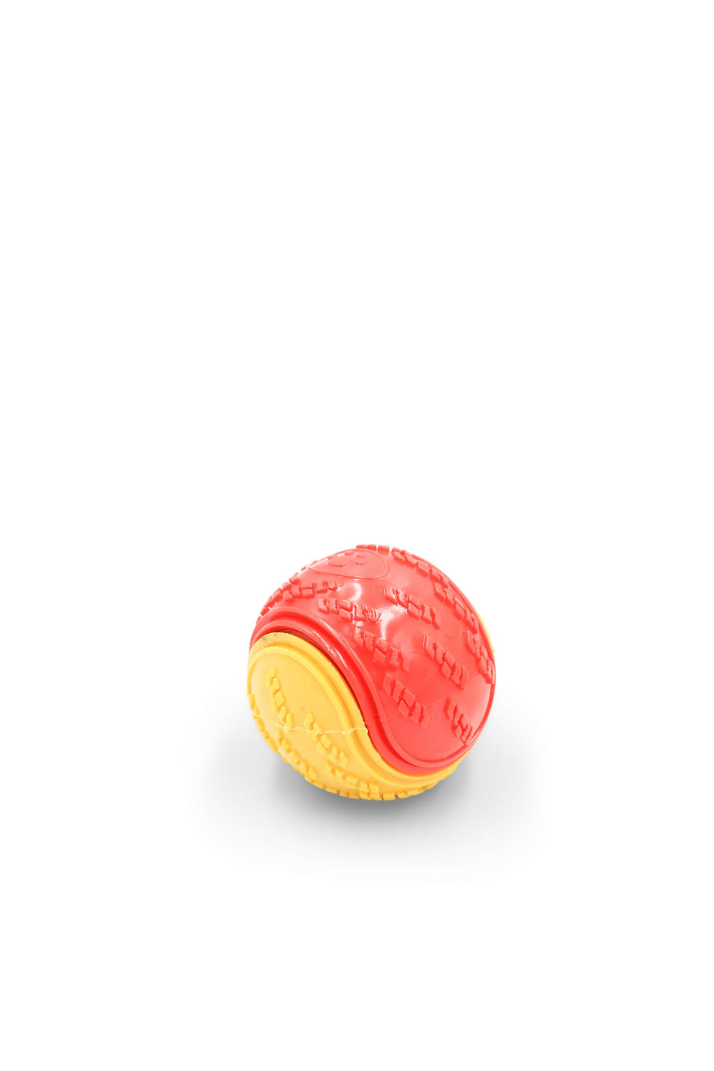 Close-up view showing the textured surface of the BudgetPaws Squeaky Ball dog toy.