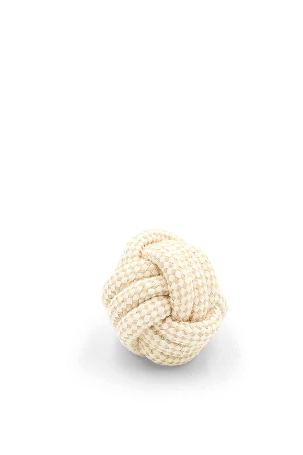 Side angle view of the BudgetPaws Knot Ball dog toy in River Clay.