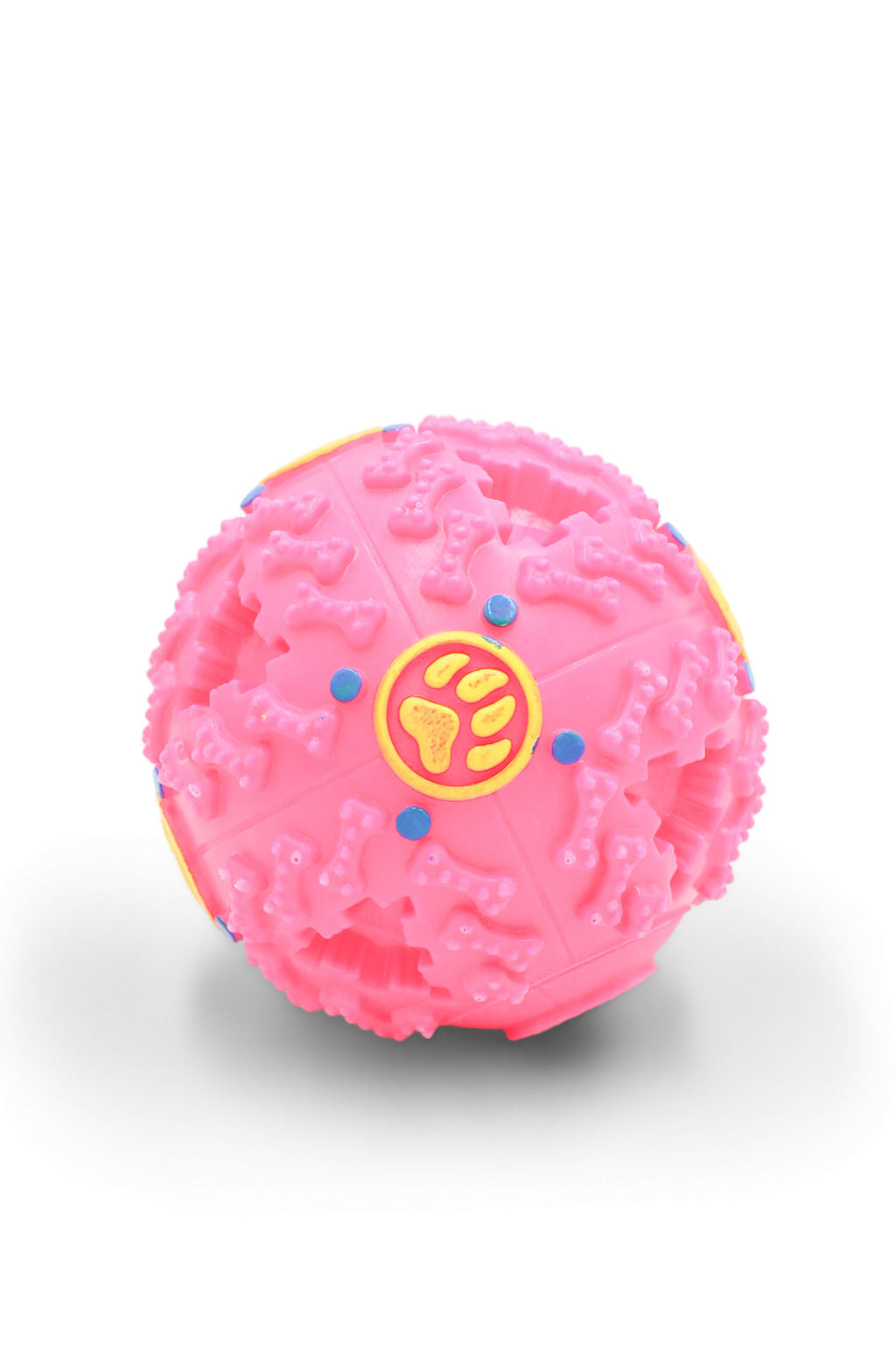 Side view of Soft Petal pink treat dispensing dog puzzle ball small.