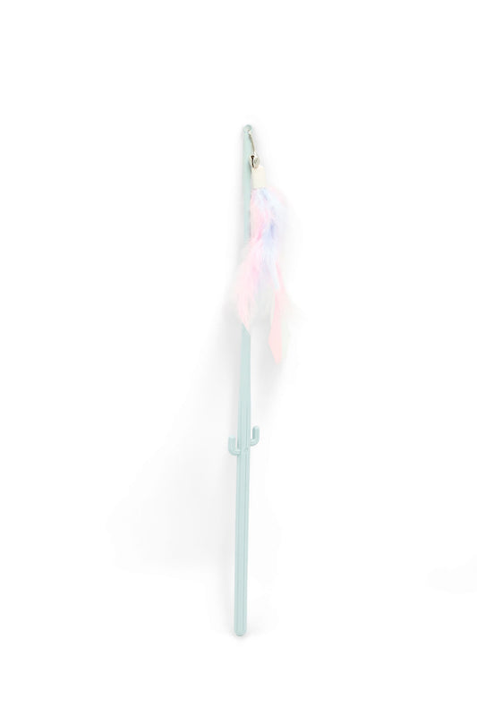 BudgetPaws Sky Breeze Feather Cat Teaser Wand featuring a lightweight handle and soft colorful feathers for interactive play.