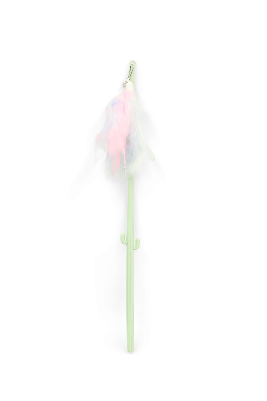 BudgetPaws Feather Cat Teaser Wand in Budget Green featuring a lightweight handle and soft, colorful feathers for interactive cat play.