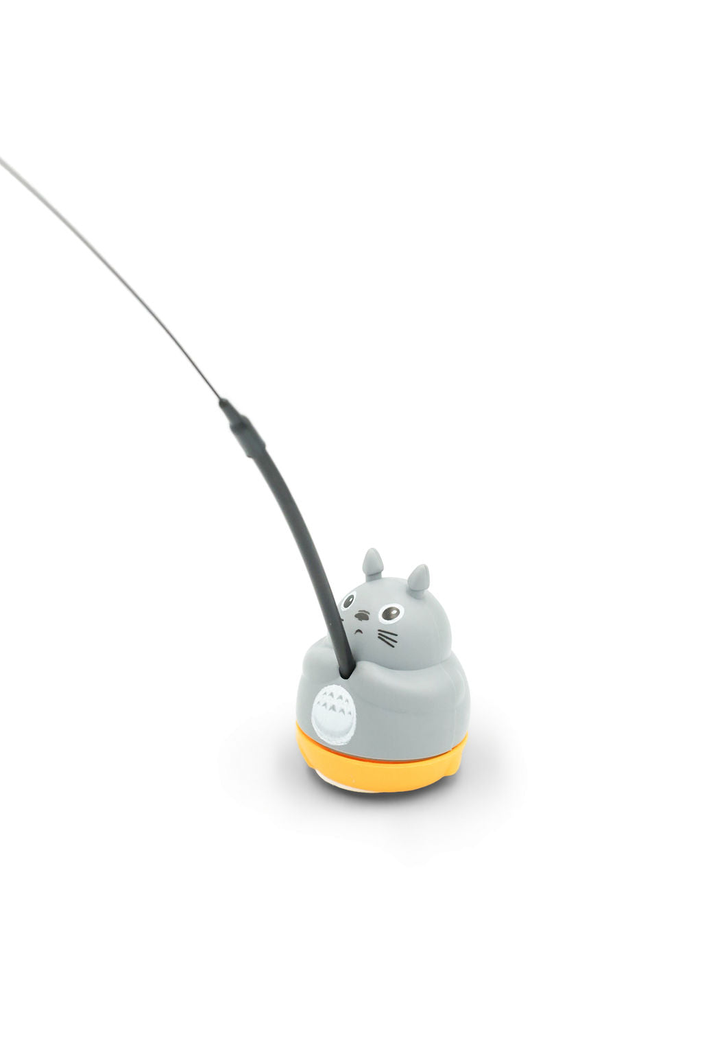BudgetPaws River Stone feather fishing cat teaser wand with grey base and feather attachment, photographed on a white background.