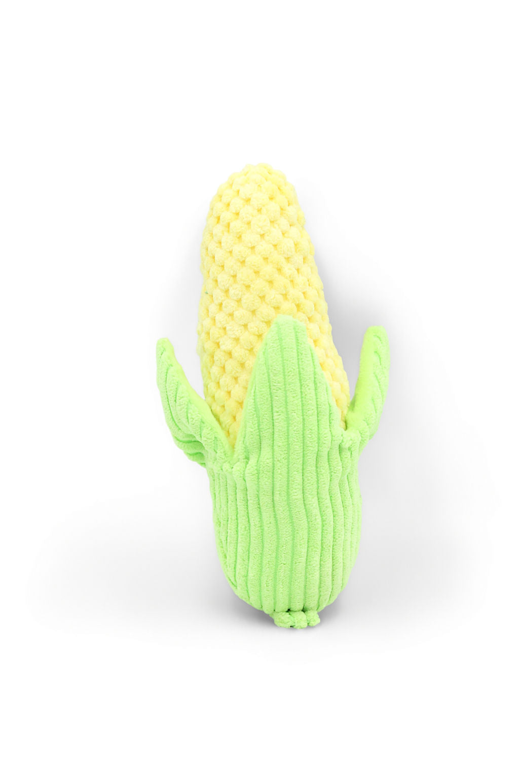 Back view of the BudgetPaws Corn plush squeaky dog toy in Sunflower Yellow.