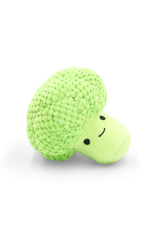 BudgetPaws Broccoli plush squeaky dog toy in Budget Green, photographed on a white background.