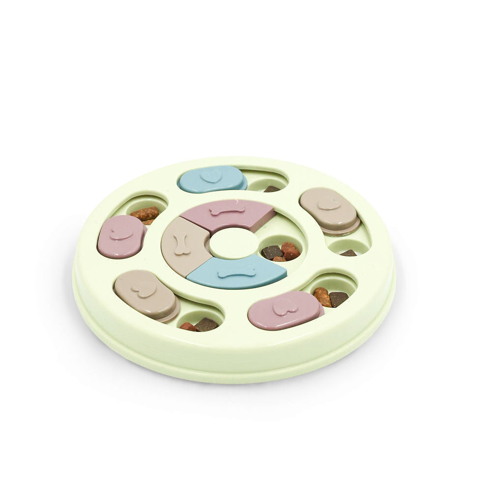 BudgetPaws Round Slow Feed Puzzle Toy for dogs in Budget Green front view