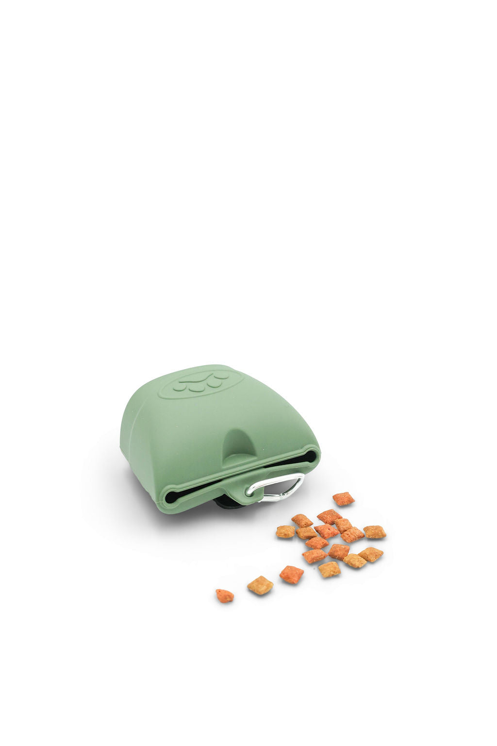 BudgetPaws Silicone Dog Treat Pouches in green, sage, and white with magnetic closures and belt clips.