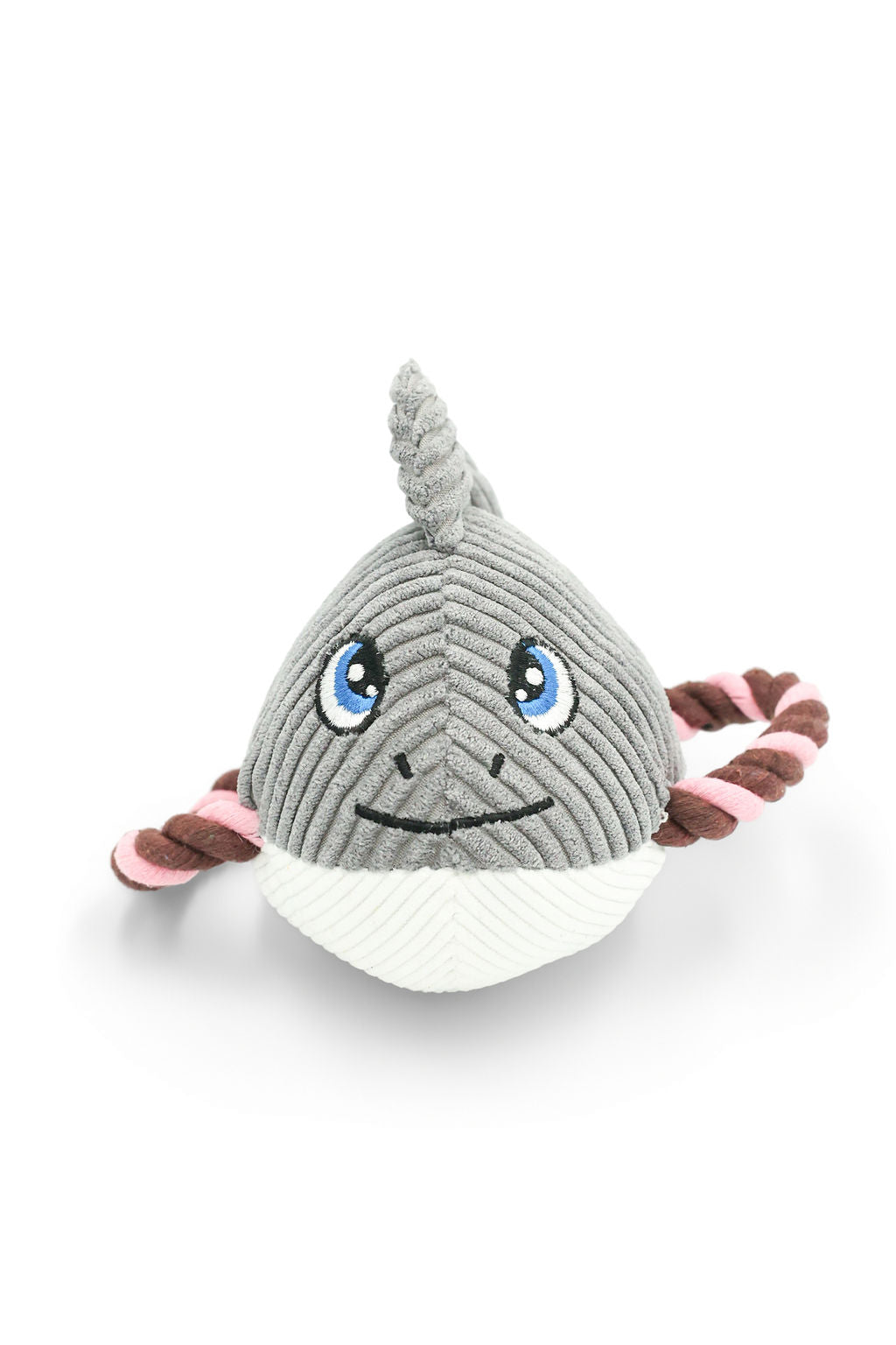 Finley the Shark plush sea animal rope dog toy front view.