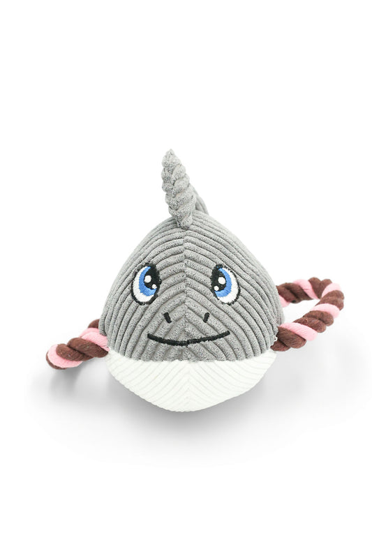 Finley the Shark plush sea animal rope dog toy front view.
