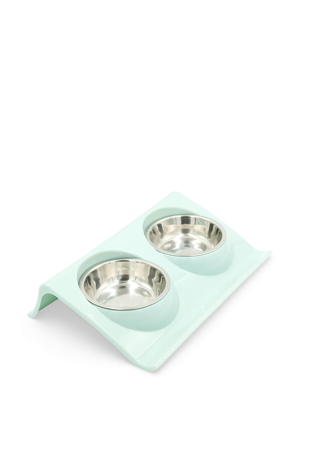 BudgetPaws Double Stainless Steel Pet Food Bowl in blue with non-skid base for daily pet feeding.