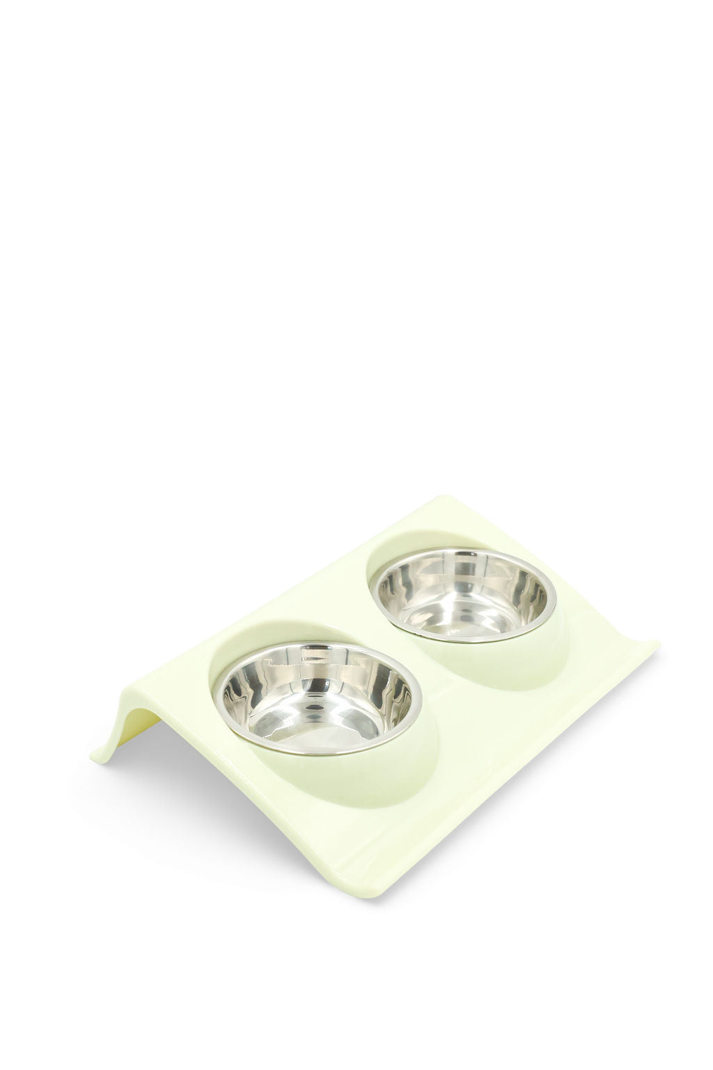 BudgetPaws Double Stainless Steel Pet Food Bowl in green featuring removable stainless steel bowls.