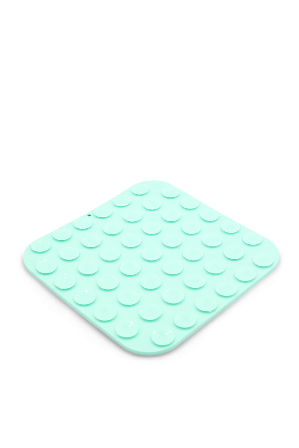 A square, diamond-shaped silicone mat with rounded corners, featuring a grid of raised circular studs. The mat is a light mint green color and is photographed on a seamless white background.
