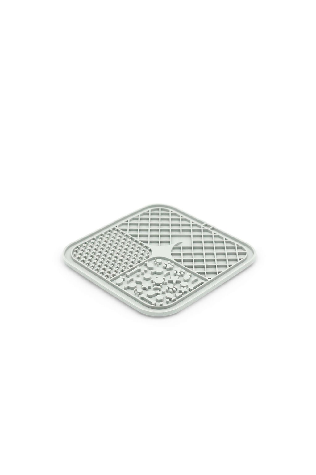 A square metal jewelry tray with rounded corners, featuring a textured grid pattern on one side and a textured floral design on the other, shown on a plain white background.