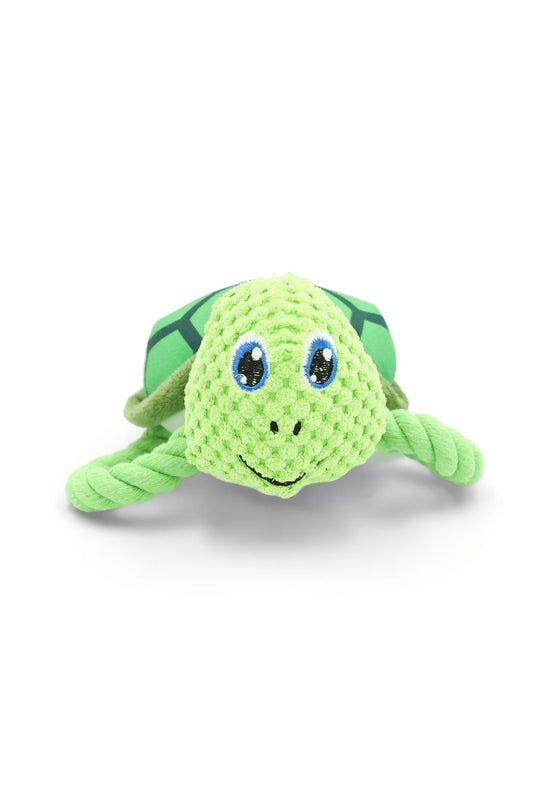 Pebble the Turtle plush sea animal rope dog toy front view