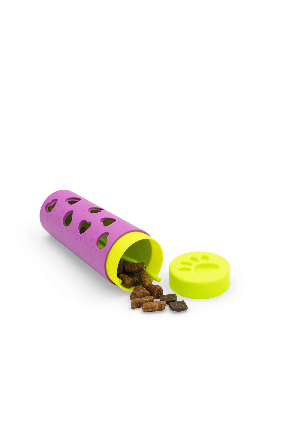 BudgetPaws Treat Dispensing Roller Dog Toy in Lavender Field showing the purple rolling cylinder and treat dispensing openings.