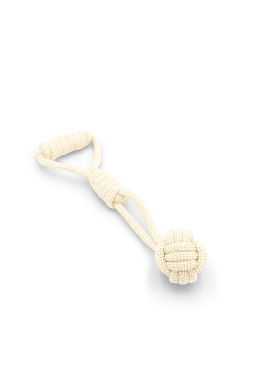 BudgetPaws River Clay cotton rope ball dog toy with durable woven beige rope ball and handle end, photographed on a white background.
