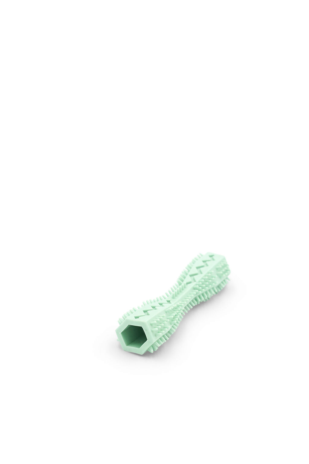 Side angle view of the BudgetPaws Dog Toothbrush chew toy in Mint Dew.