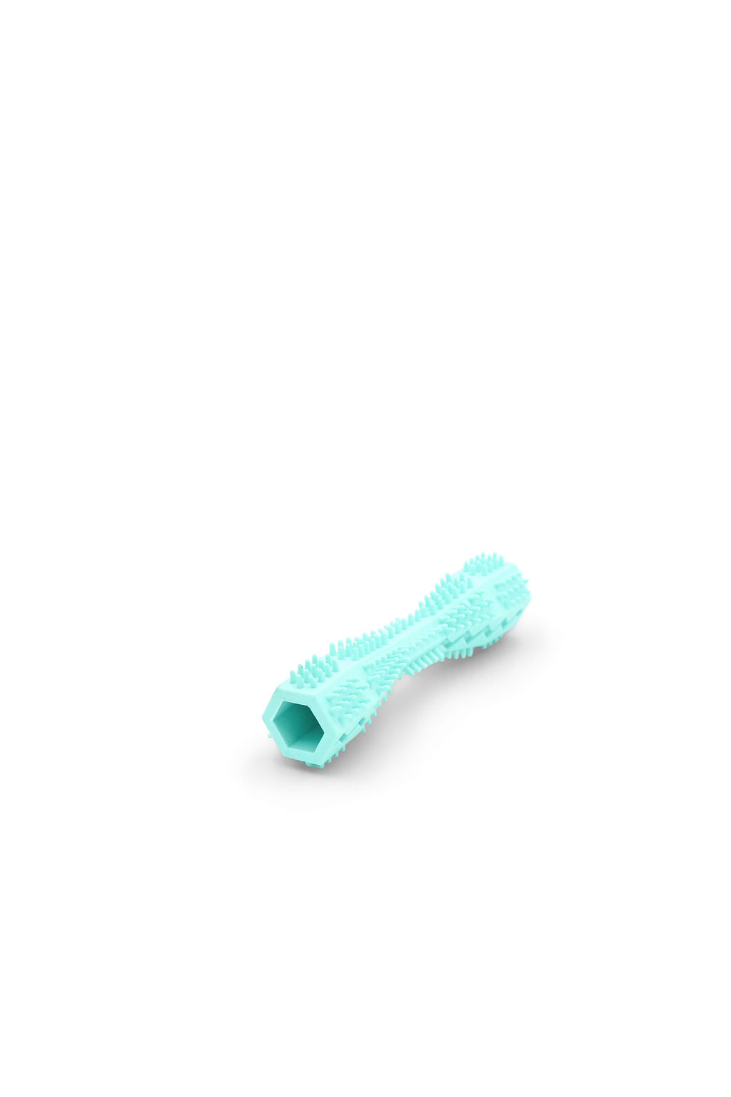 Side angle view of the BudgetPaws Dog Toothbrush chew toy in Sky Breeze.