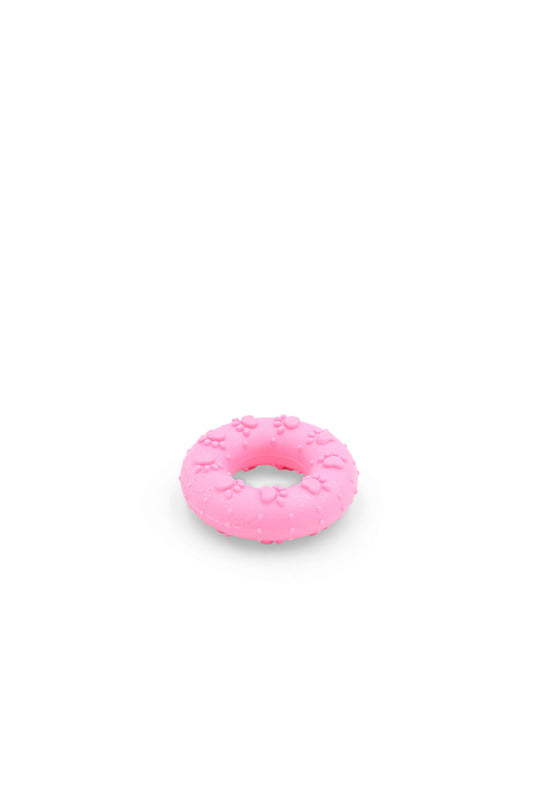 BudgetPaws Rubber Donut dog toy in Wild Hibiscus, photographed on a white background.