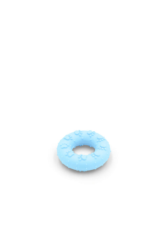 BudgetPaws Rubber Donut dog toy in Sky Breeze, photographed on a white background.