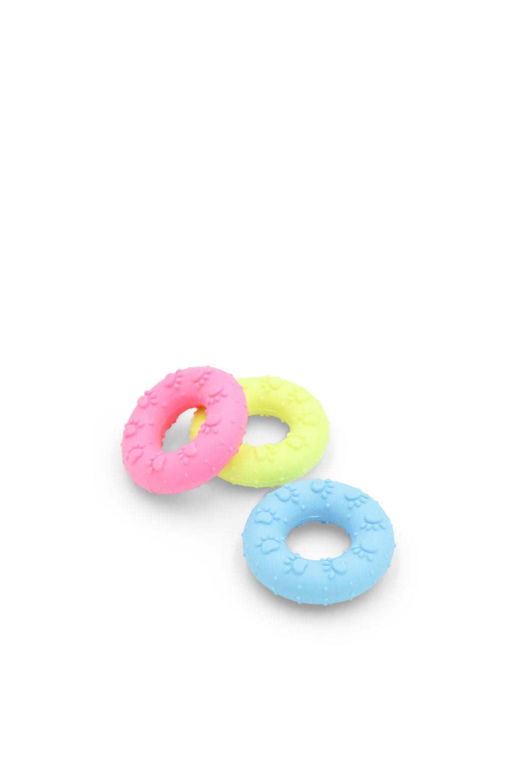 Side angle view of the BudgetPaws Rubber Donut dog toy in Sky Breeze.