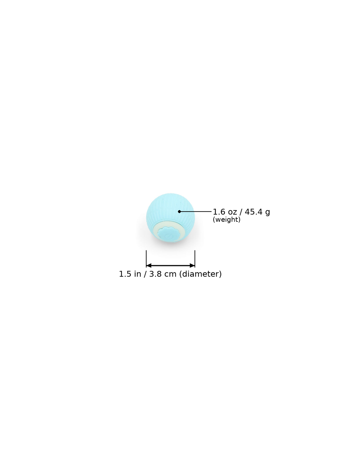 A small light blue oval product centered on a white background with measurement labels indicating a diameter of 1.5 in / 3.